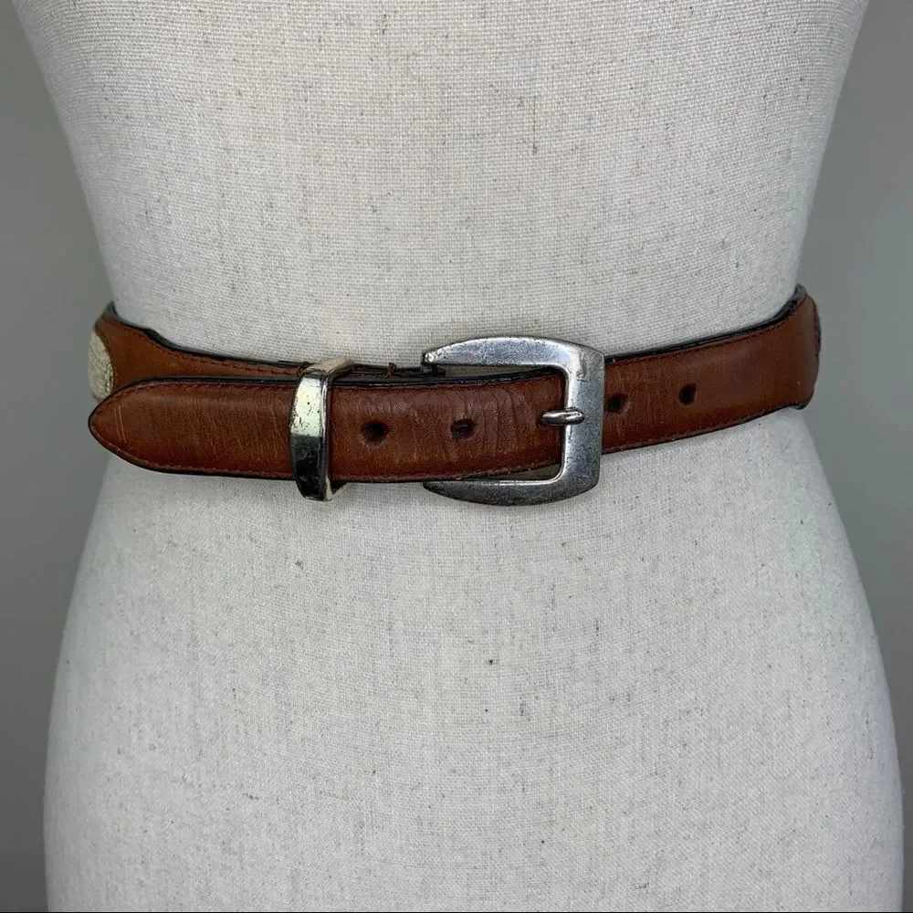 Brown Leather and Western Fabric Belt w/Silver‎